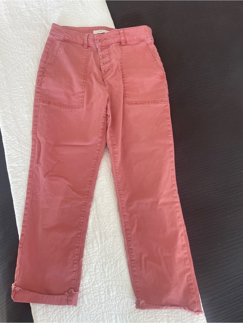 LOFT Straight-Leg Utility Jeans in Rose Pink